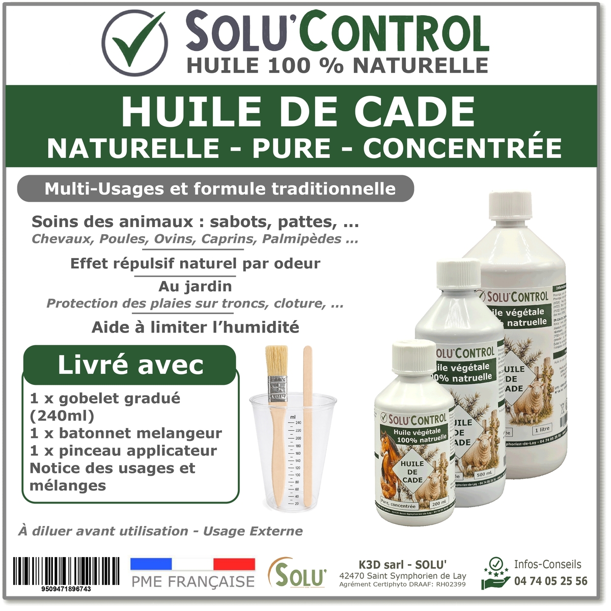 Huile de Cade Pure et Concentrée – Multi-Usages Traditionnels – Animaux, Bois et Jardin Solu